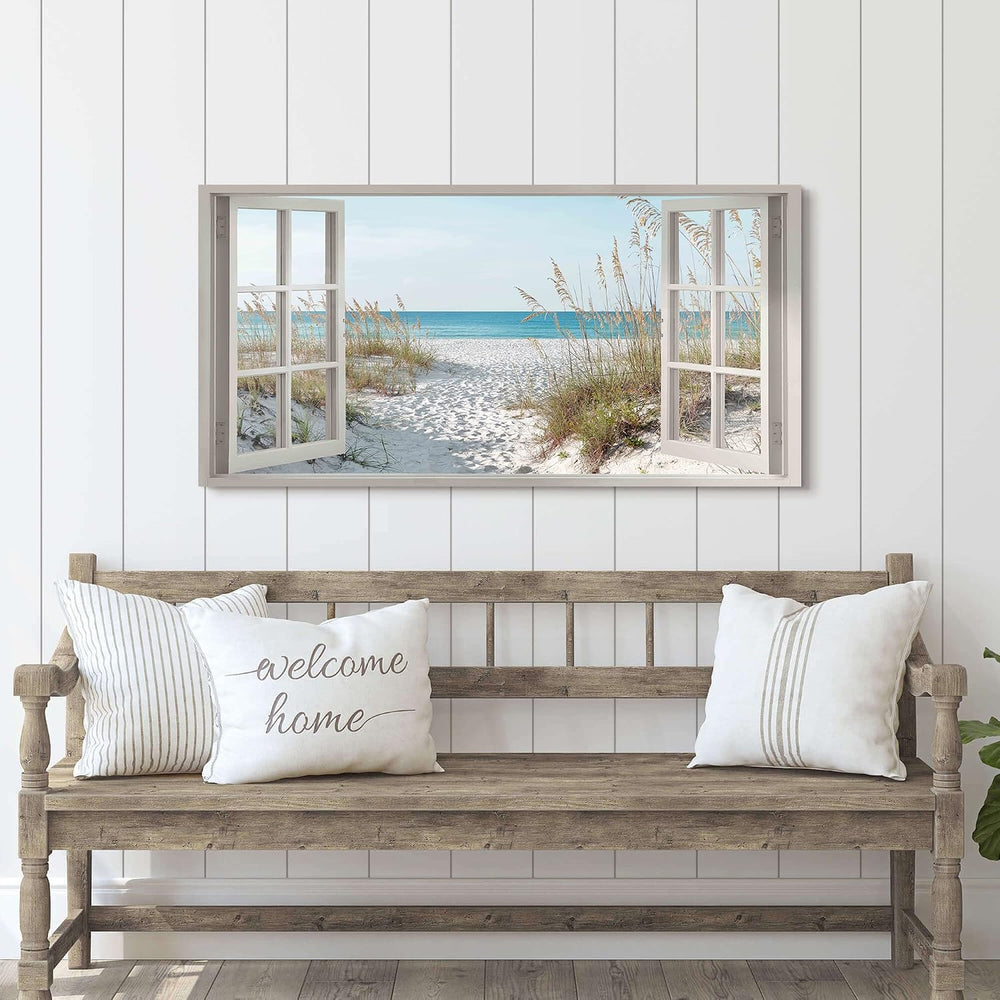 Window Beach Wall Art Prints: Modern Large Tropical Coastal Landscape Canvas ...