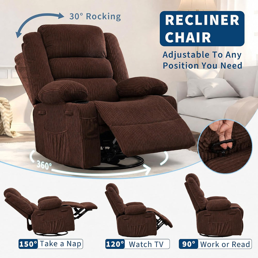 Garvee Rocking Recliner Chair for Adults Wide 360° Swivel Rocker Recliner