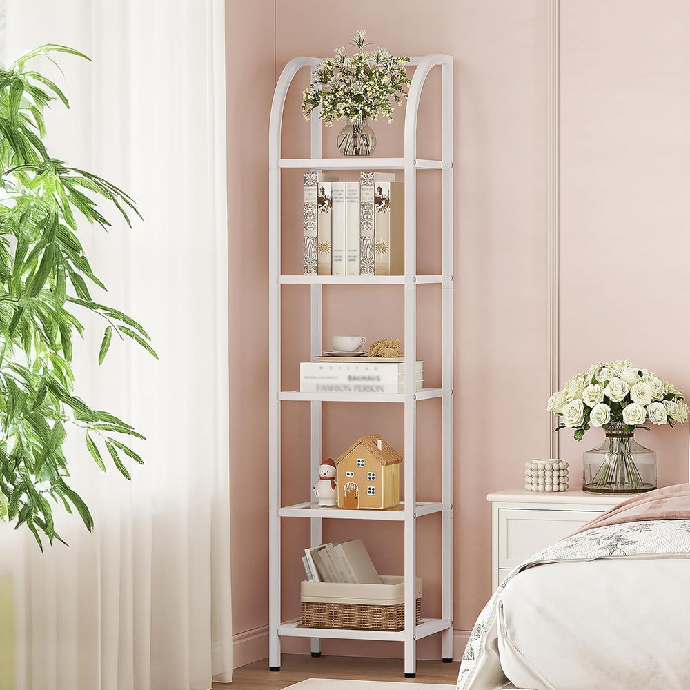 Hzuaneri Bookcase Bookshelf, Tempered Glass Arched Bookshelf