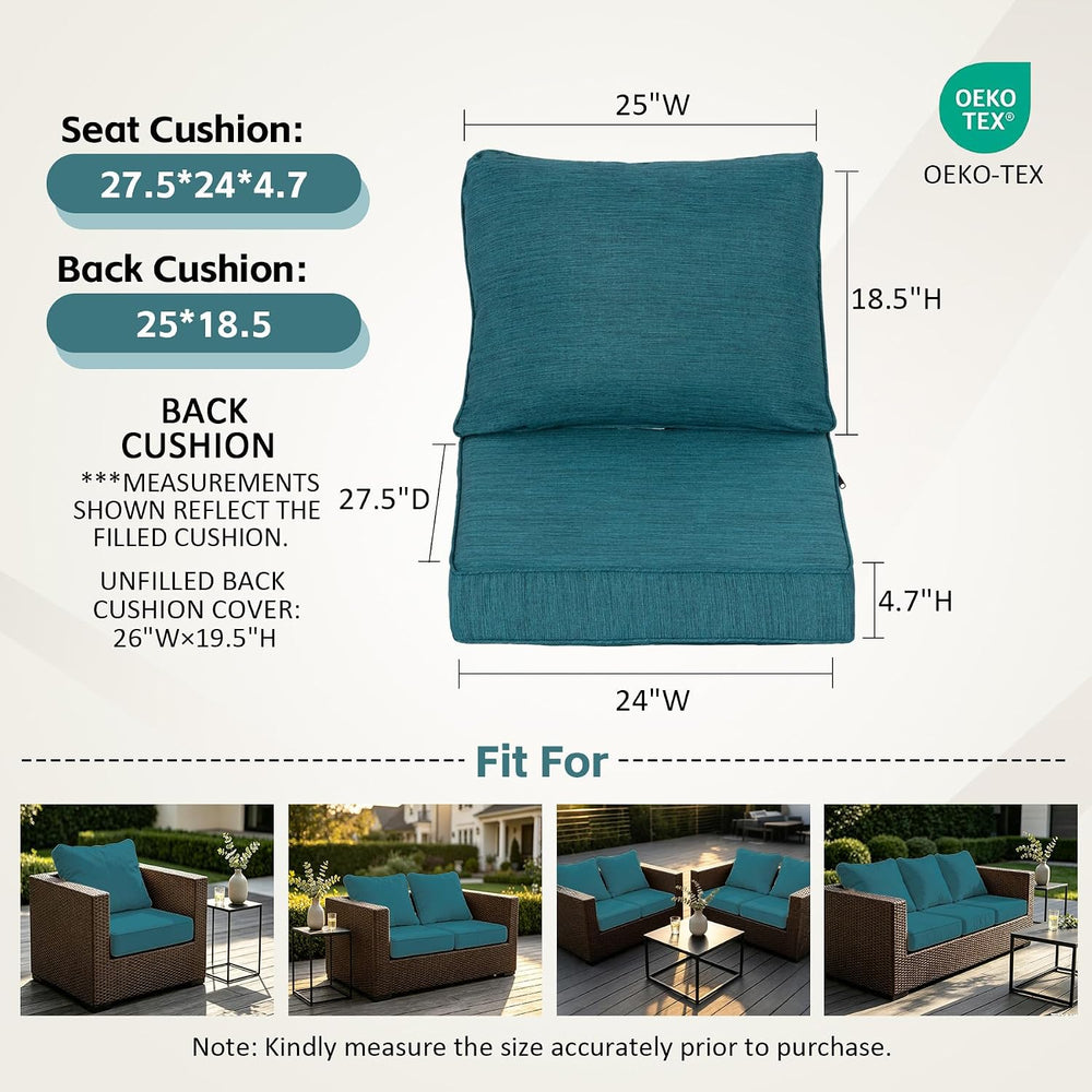 24x27.5 Inch Outdoor Deep Seat Cushions Set of 2,Thick High-Density Foam, Wat...