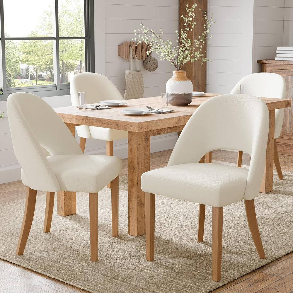 Wooden Dining Chairs Set of 4, Cream Chenille Kitchen Dining Chairs