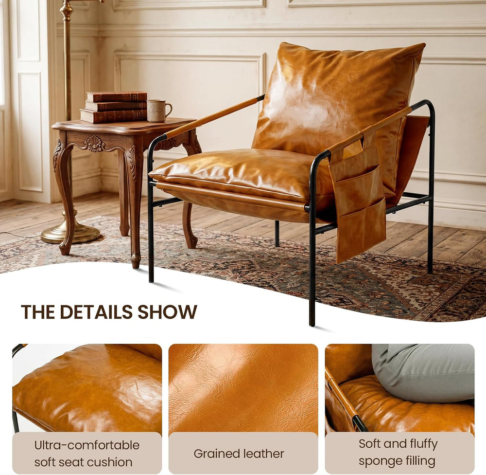 Modern Bright Orange Oversized Faux Leather Chair, Recliner Armchair, Comfy A...