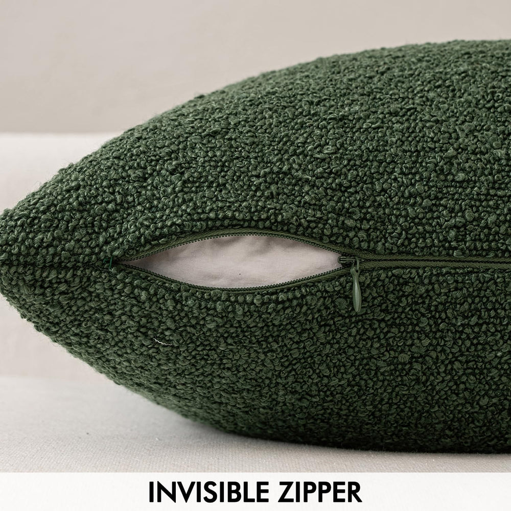MIULEE 24x24 Decorative Euro Sham Boucle Couch Pillow Covers Dark Green