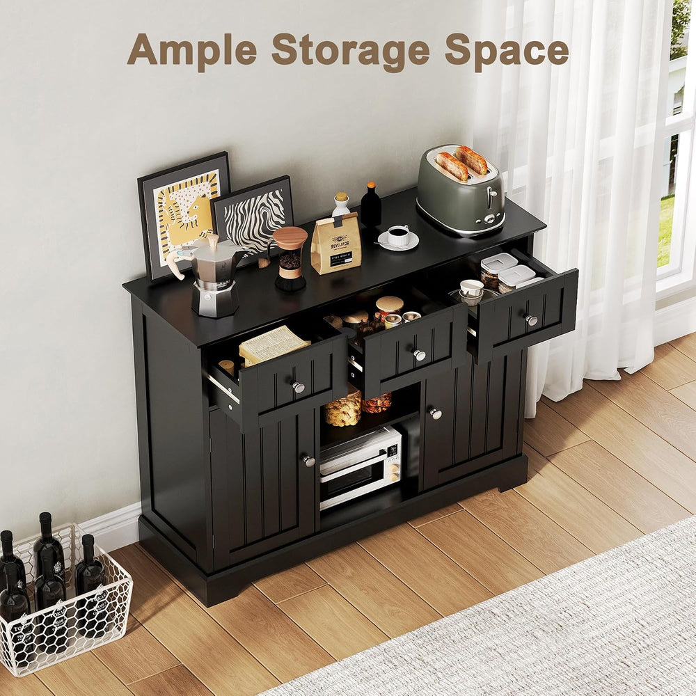 ChooChoo 35.4" Coffee Bar Cabinet with 3 Drawers and 2 Doors, Black