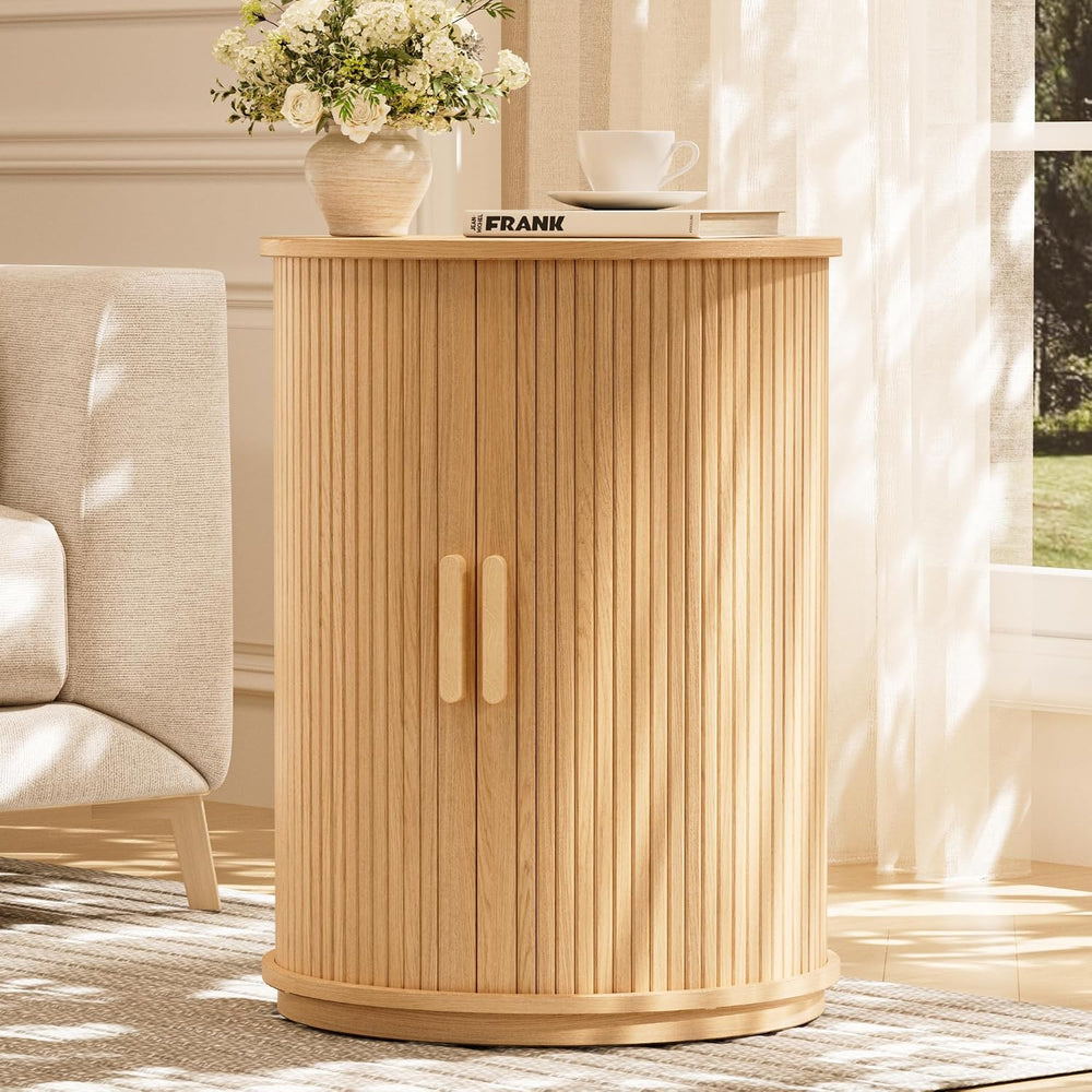 INNOD Side Table with Storage for Living Room, Round End Table with Sliding T...