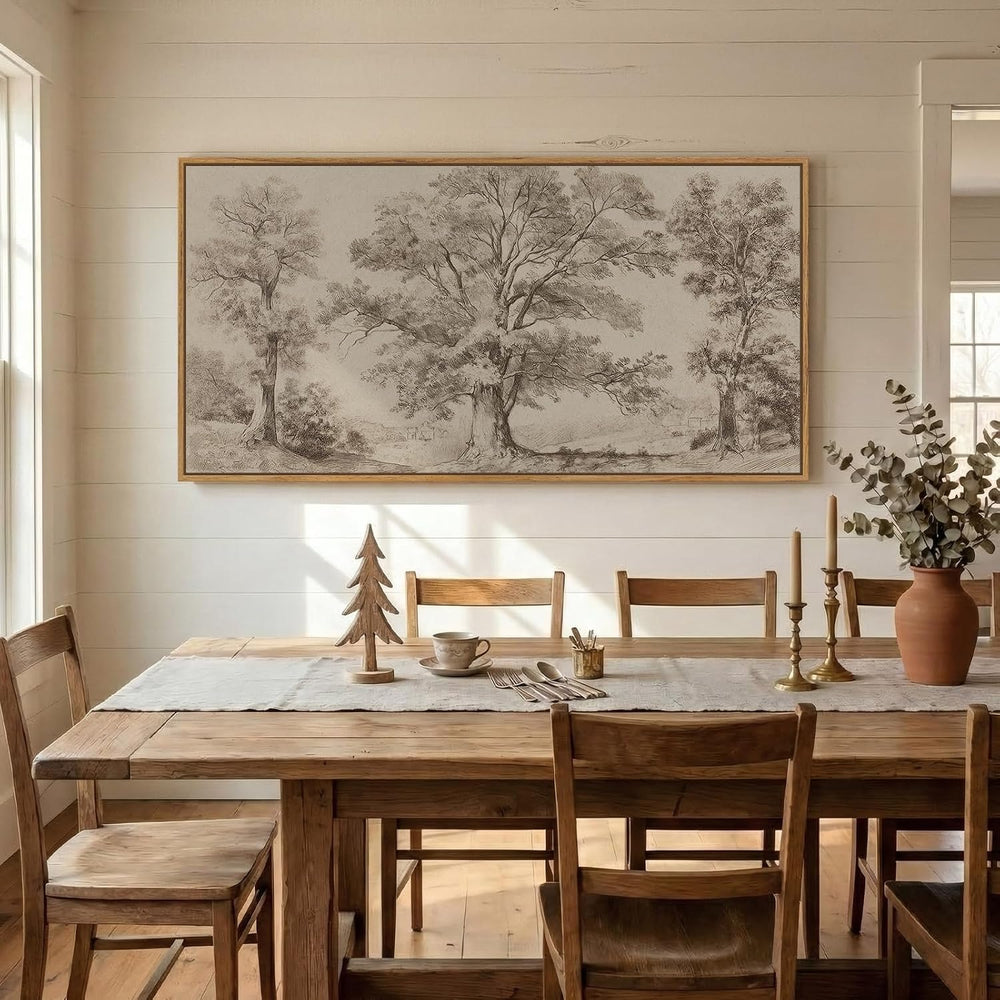 Extra Large Framed Vintage Landscape Wall Art for Living Room, 60x30 Inch