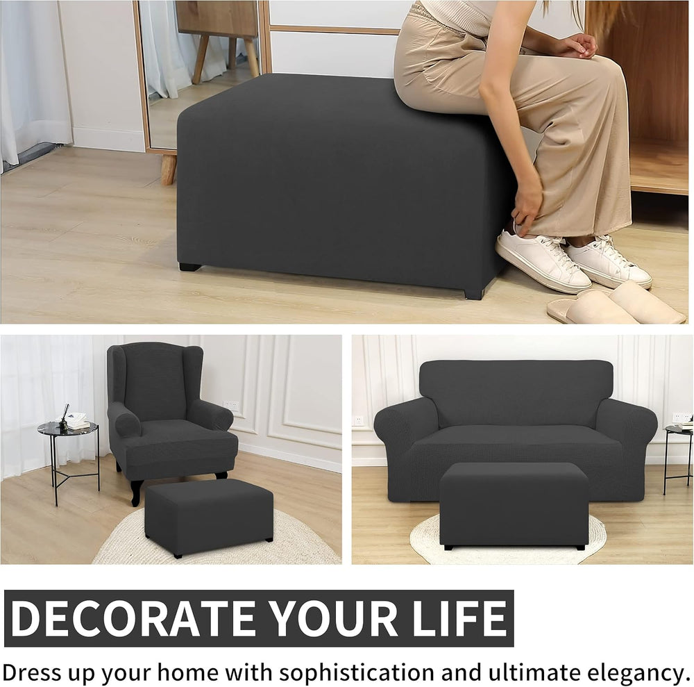 Easy-Going Waterproof Stretch Large Rectangle Ottoman Cover Footstool