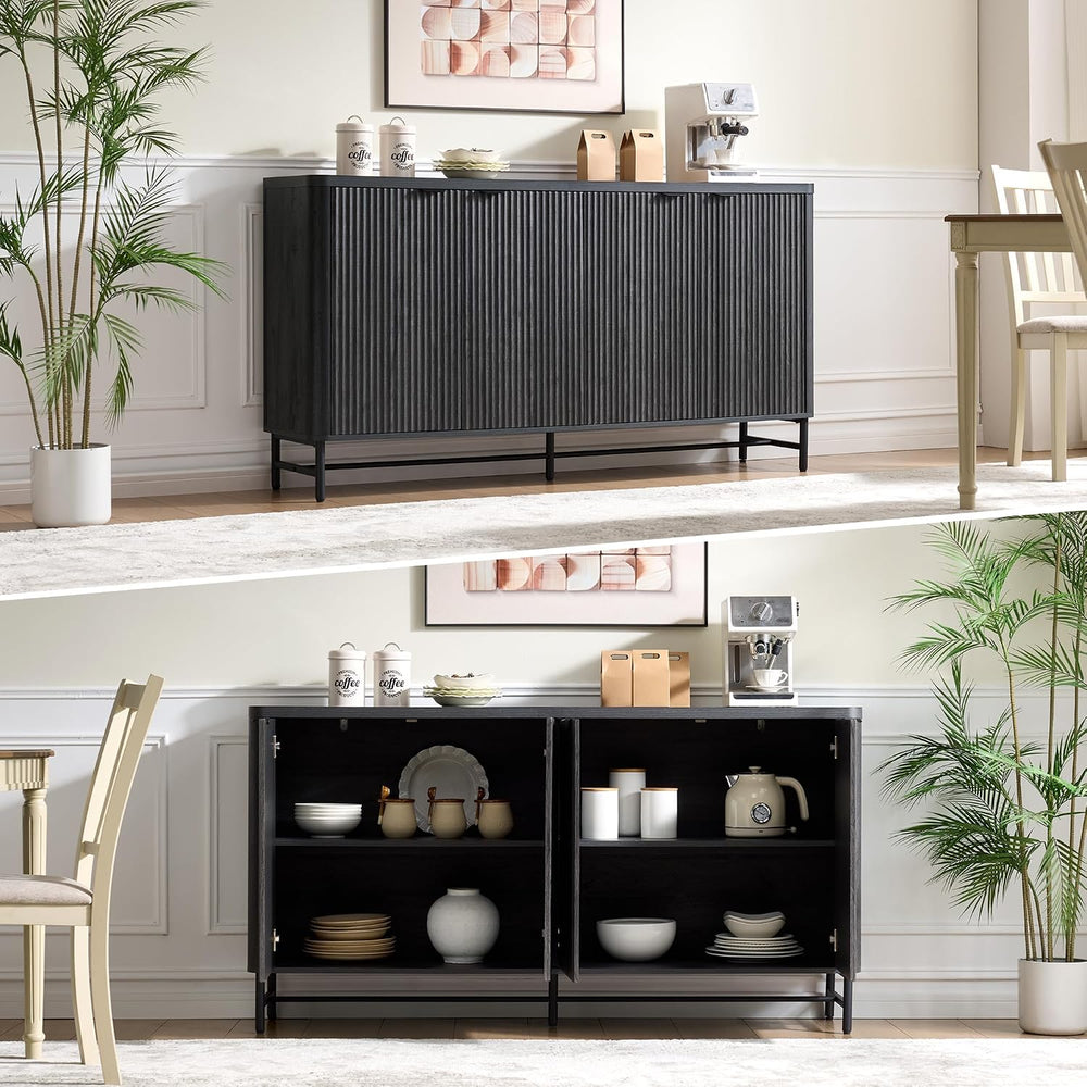 Fatmok Sideboard Buffet Cabinet with Storage, 65" Fluted Credenza Accent...