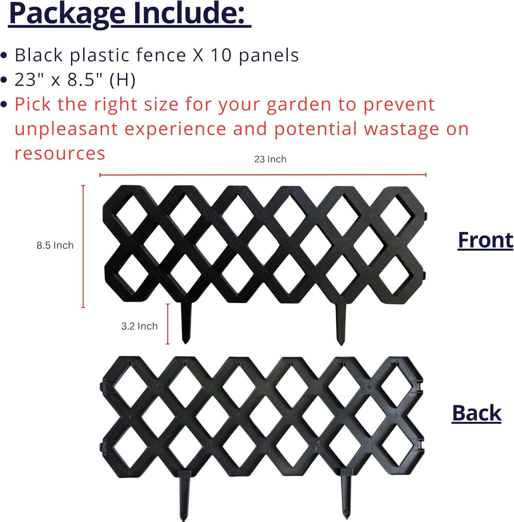 LaLaGreen Garden Edging Border (23x8.5in, 10 Pack) Black Plastic Fence