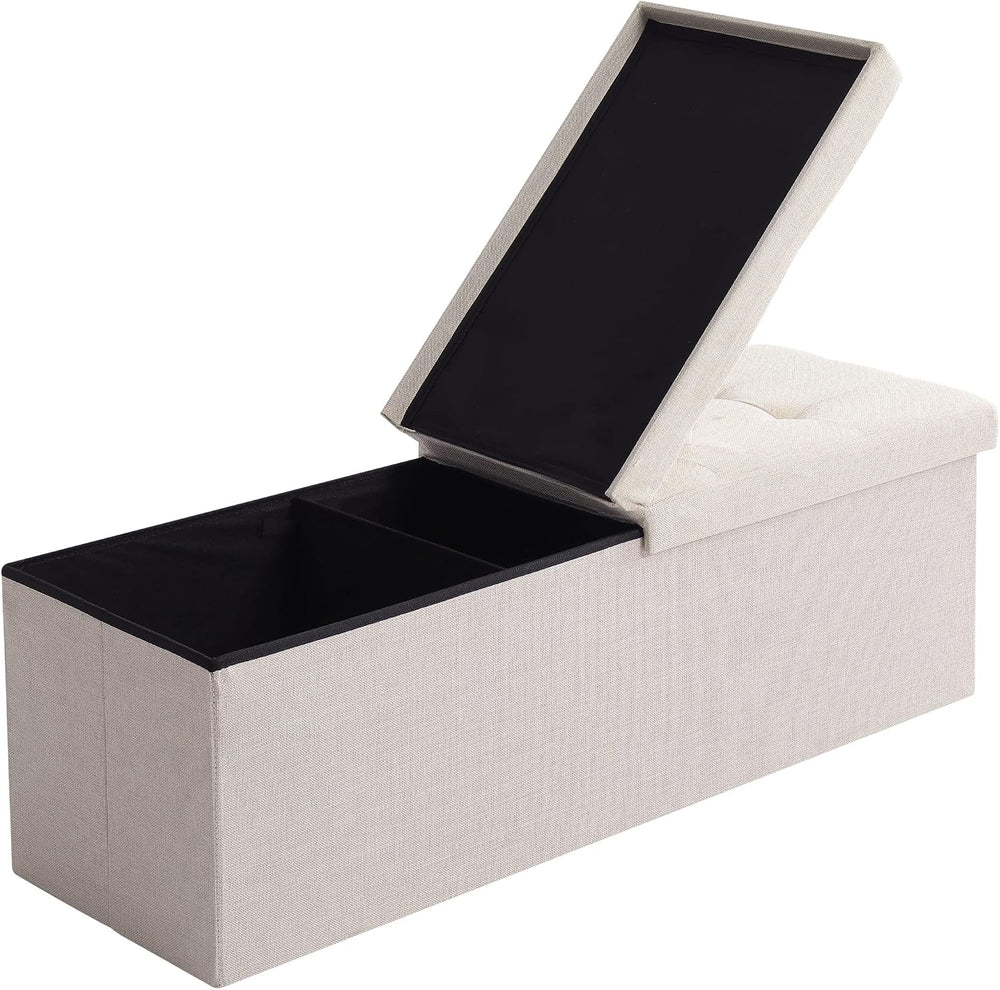 Storage Ottoman Bench Foldable Footrest Foot Stool, 45" Fabric Cream