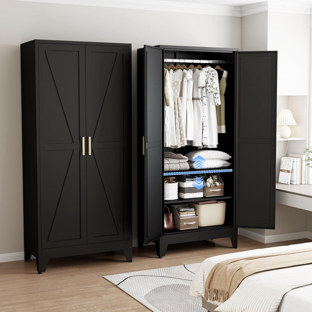71" Metal Wardrobe Closet Clothing Storage Cabinet with Hanging Rod