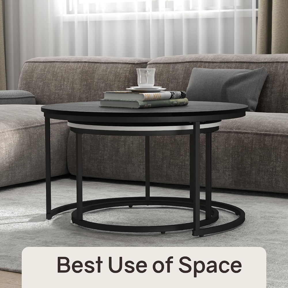 Otterease Nesting Tables Set of 2, Small Round Coffee Table for Living Room