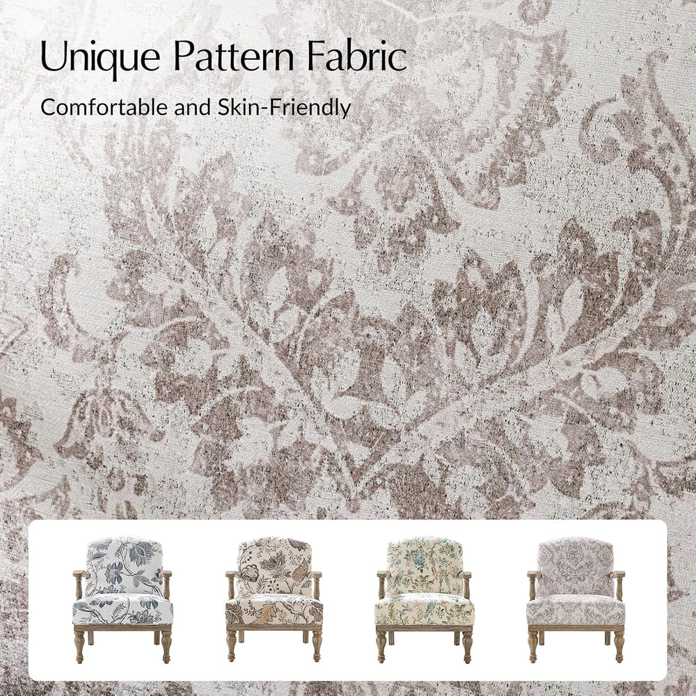 HULALA HOME Floral Accent Chair with Solid Wood Frame, Beige