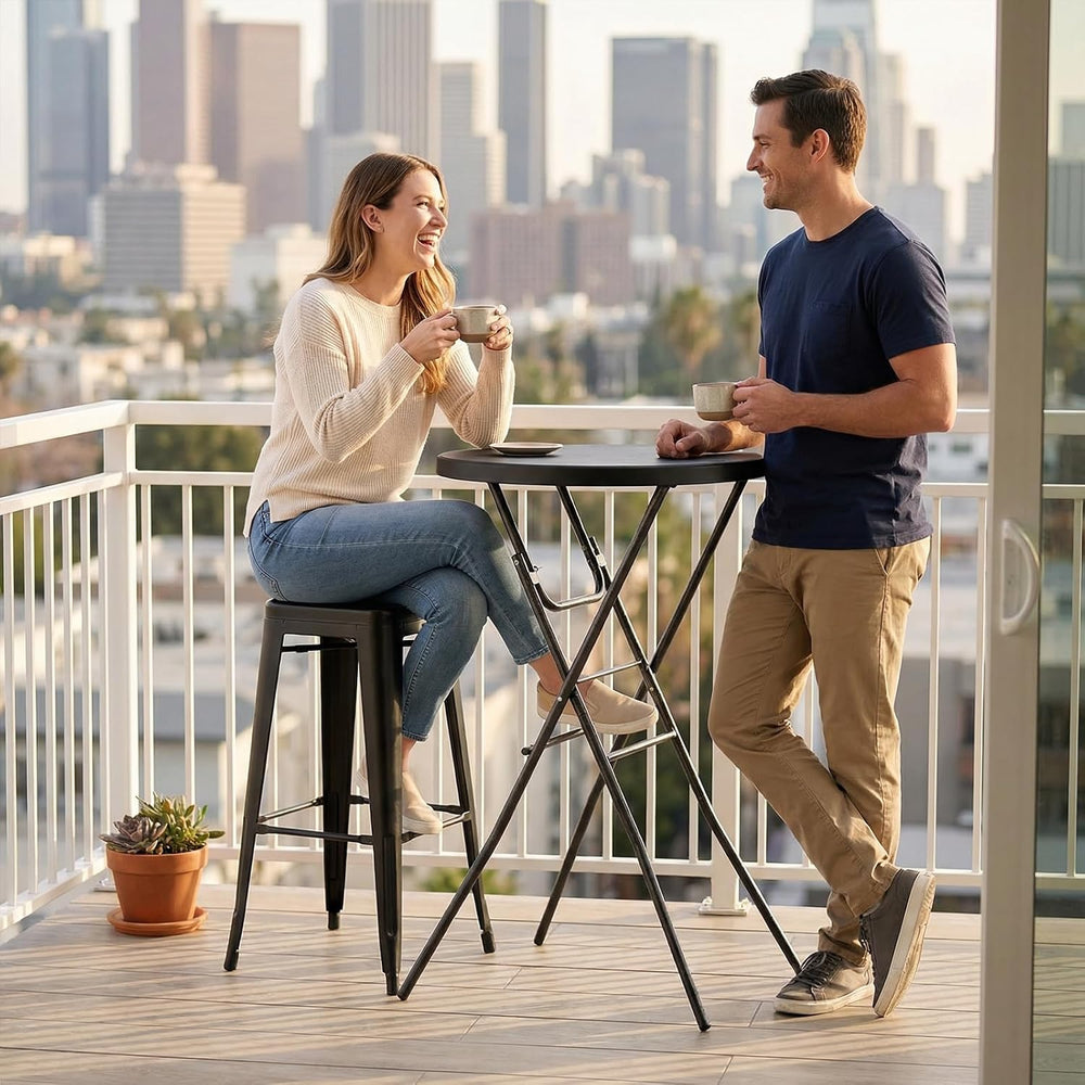 pollilar Cocktail Table 28in Bar Height Folding High Top Table Black