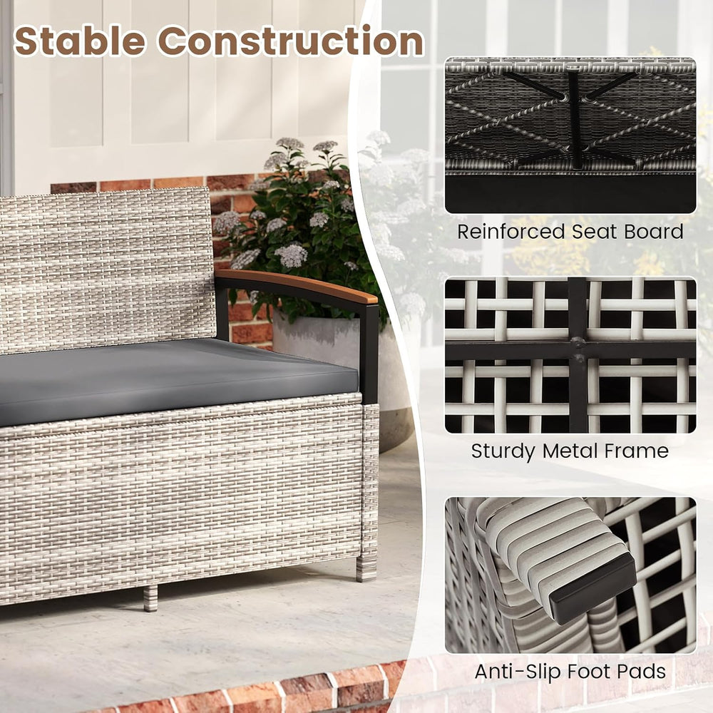 RELAX4LIFE Wicker Outdoor Storage Bench, Rattan Deck Box