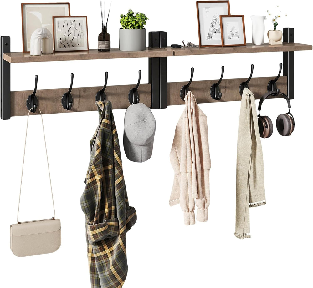 YMYNY Coat Rack Wall Mount with Shelf and Hooks, Silver Gray UHWS001Y-2
