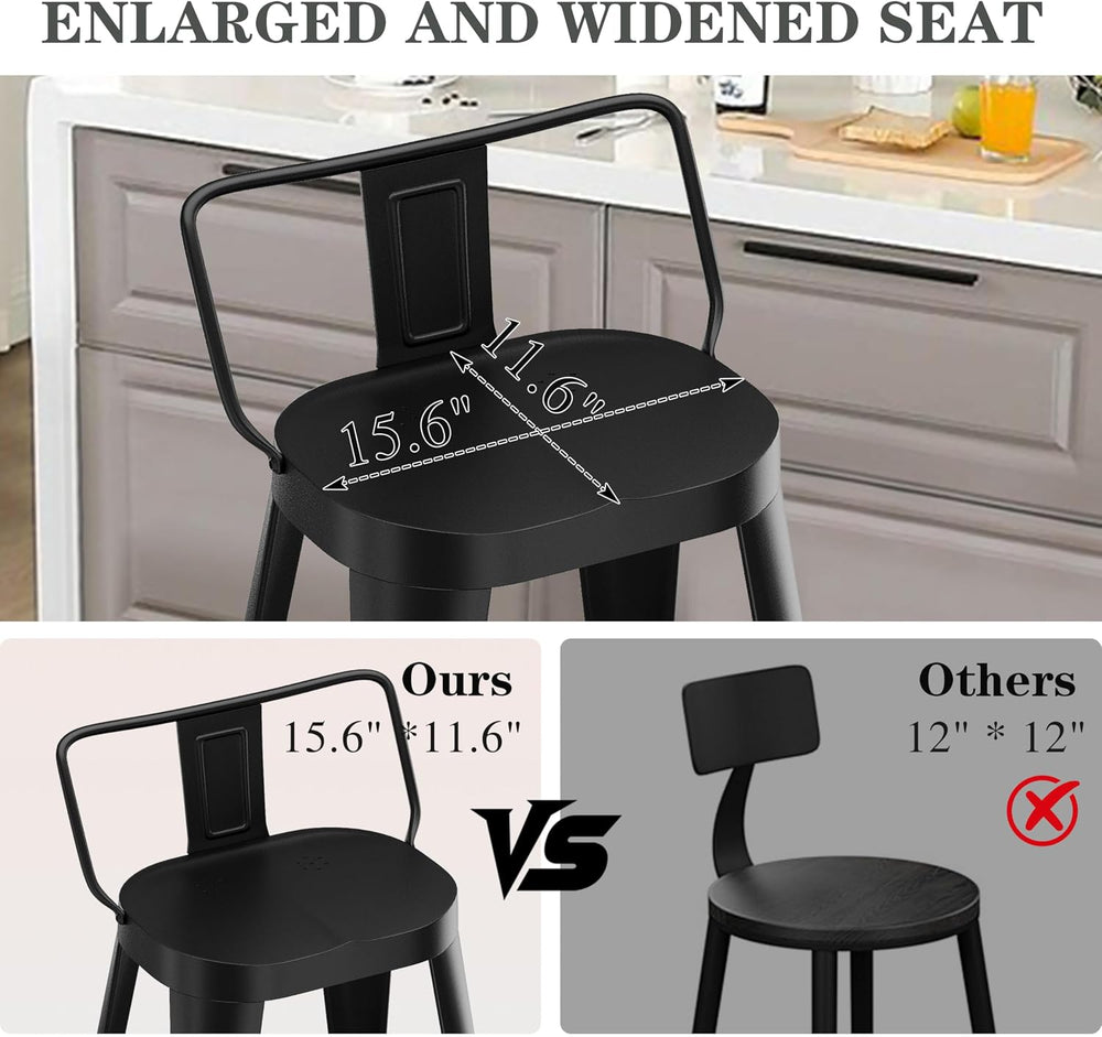 ALISH Bar Stools Set of 4, 26 Inch Counter Height Stools with Back, Black