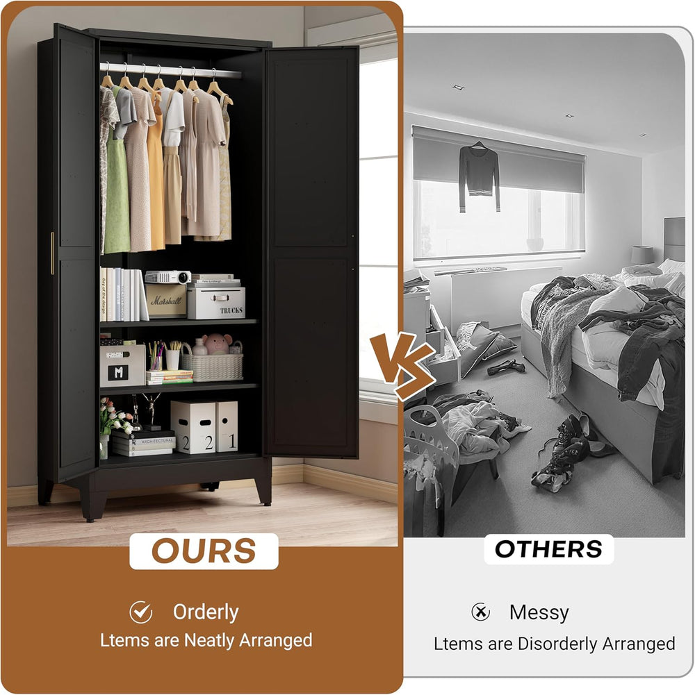 71" Metal Wardrobe Closet Clothing Storage Cabinet with Hanging Rod