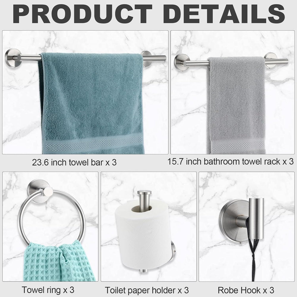 Gisafai 15 Pcs Silver Bathroom Accessories Hardware Set Towel Racks