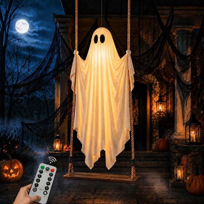 Halloween Decorations Outdoor-6.5FT Large Garden Decor Lights for Swinging Ghost on Yard Tree Upgraded Hallowee Porch for Outside Lighted Vintage Scary Glowing with Remote Control