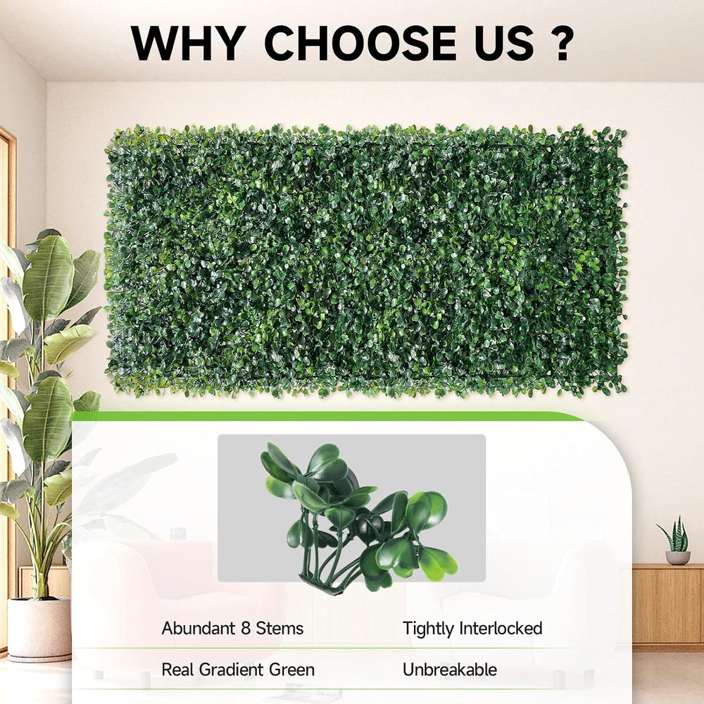 Artificial Grass Wall Panels, 24 PCS 24x16 inch Boxwood Hedge Wall Panels wit...