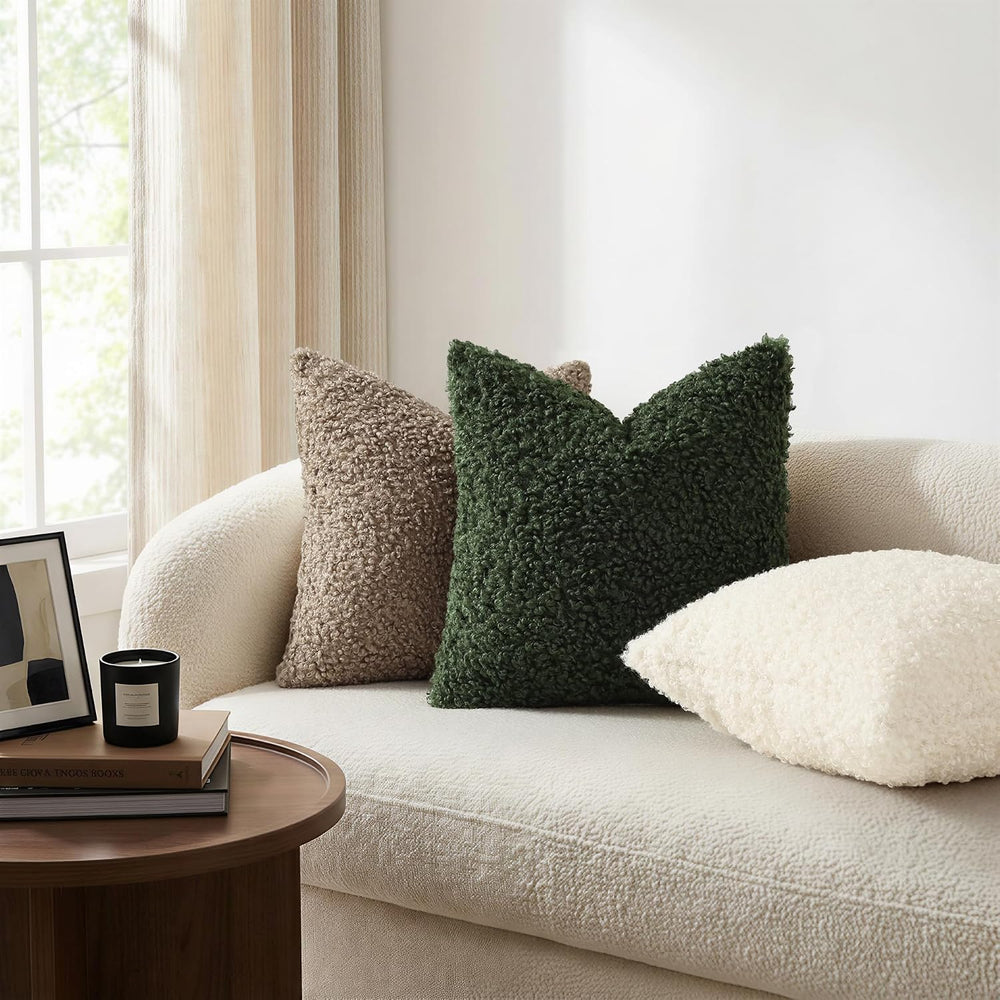 decorUhome Sherpa Decorative Throw Pillow Covers 22x22 Set of 2 Olive Green