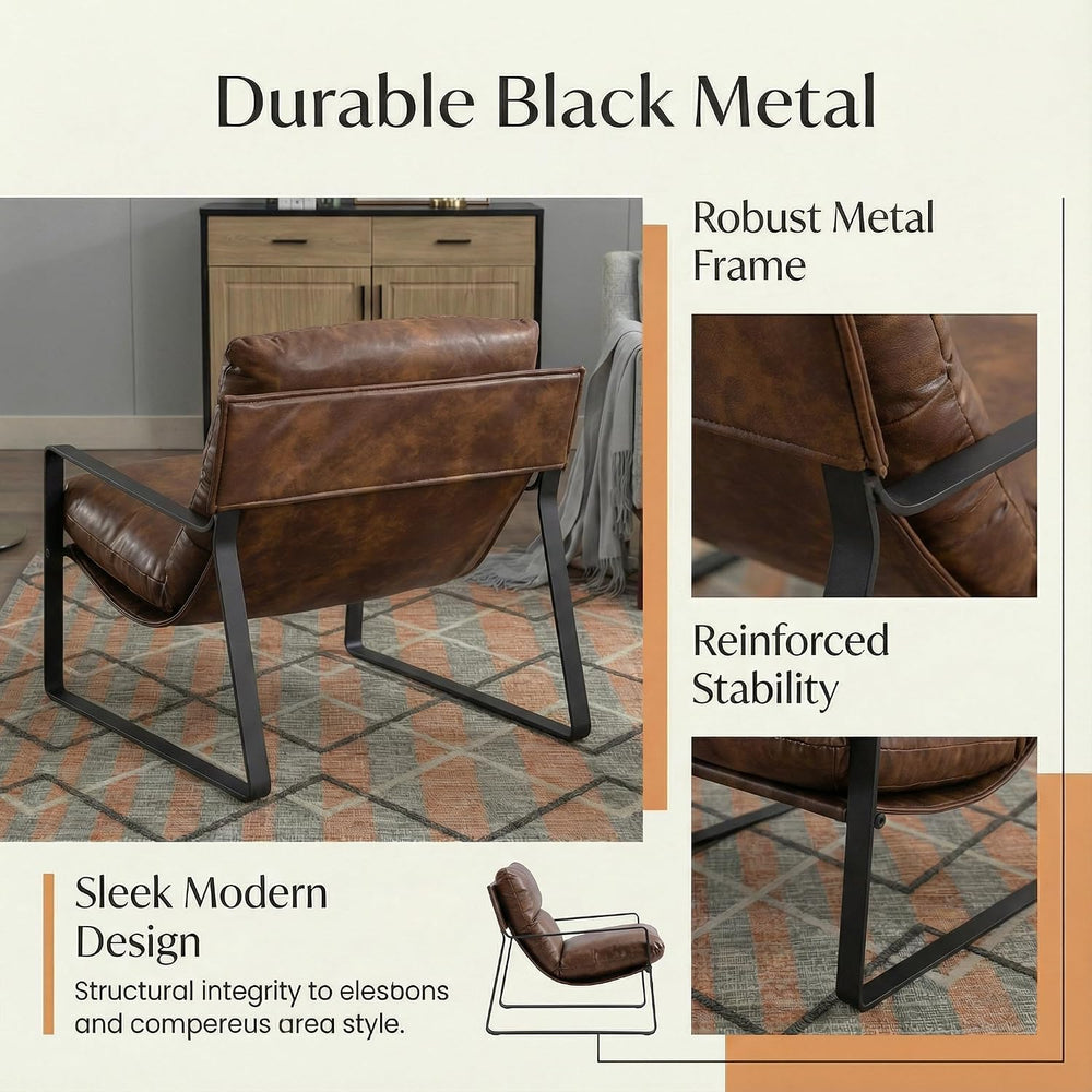DUOMAY Modern Brown PU Leather Accent Armchair