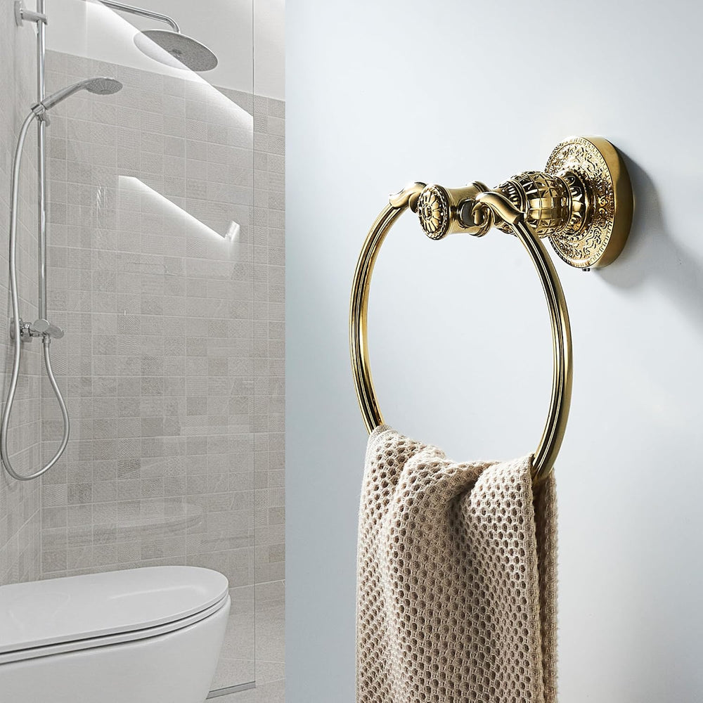 Vintage Style GoldTowel Ring Retro Towel Holder Wall Mounted Bathroom Hardware