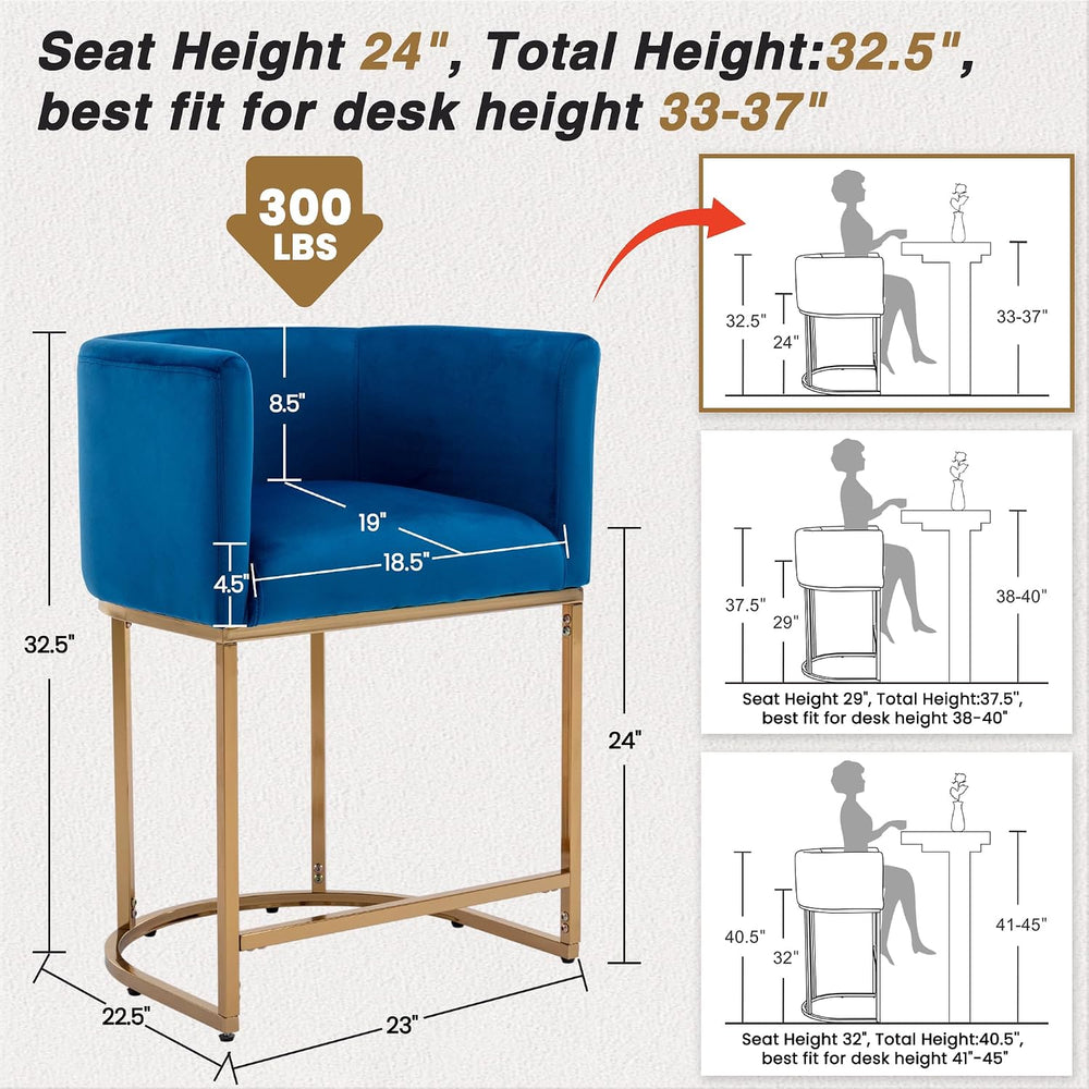 HNY Modern Counter Height Velvet Fabric Upholstered Counter Stools Set of 3, ...
