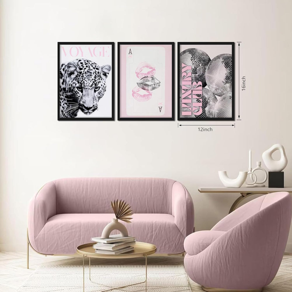 Pink Cheetah Wall Art Set of 3, Y2K Trendy Leopard Canvas Wall Decor Painting...