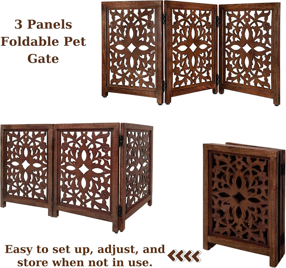 “Lightnpro Wooden Pet Gate – Decorative Carved Foldable Dog Fence, Extra-Wide...