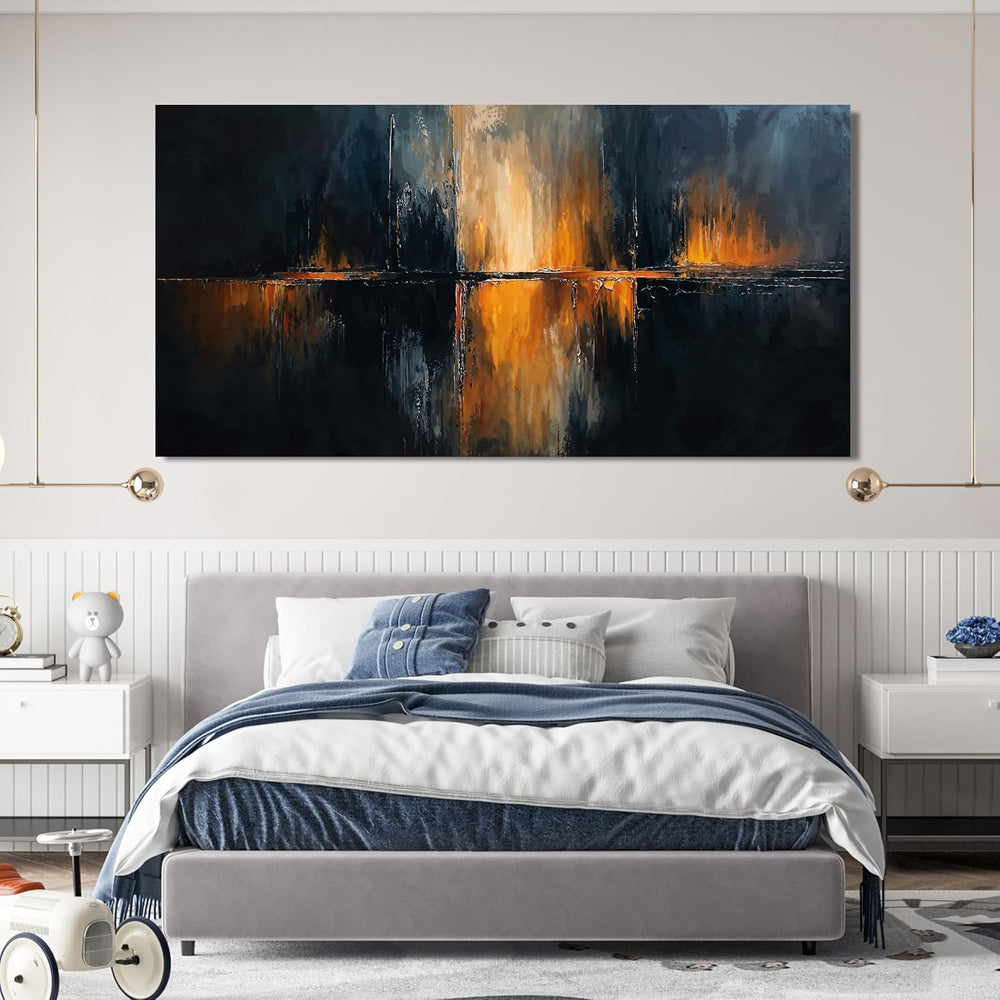 Large Modern Canvas Wall Art Decor Abstract Black Gold Wall Art 29" X 58...