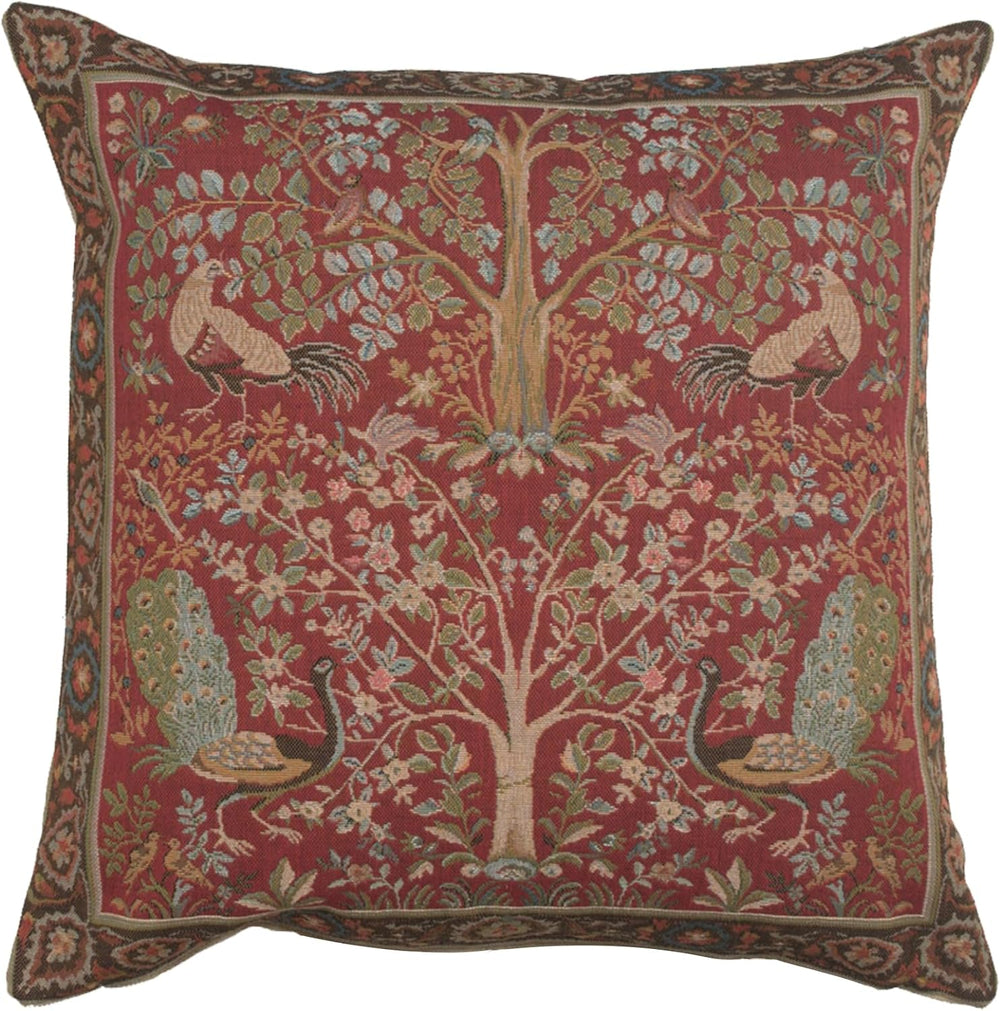 William Morris Tree In Red 1 Tapestry Throw Pillow Cover 19 x 19 in