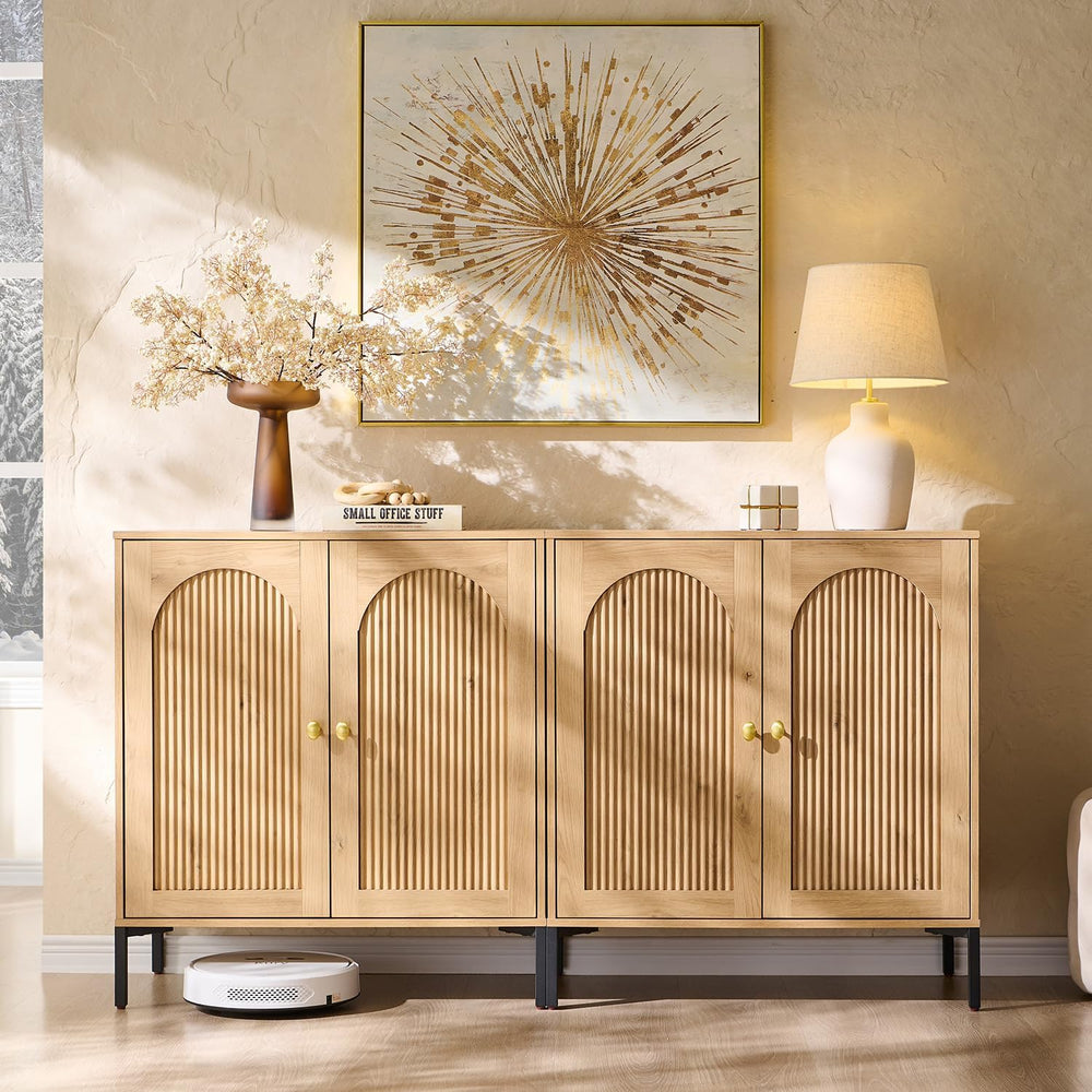 IFGET 61.75" W Modern Arched Sideboard Buffet Cabinet with Storage, Natural
