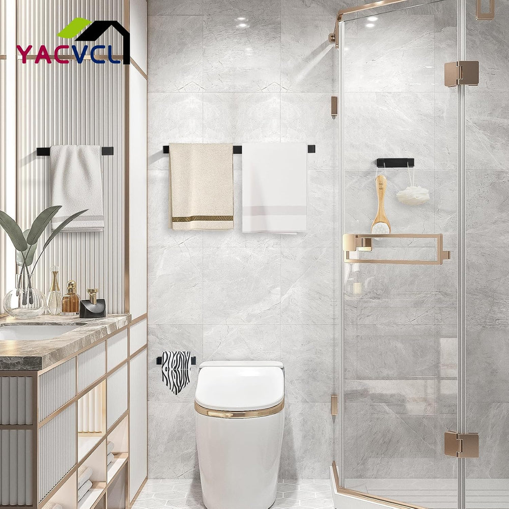 YACVCL 4-Piece Matte Black Bathroom Hardware Accessories Set, Bath Towel Bar ...