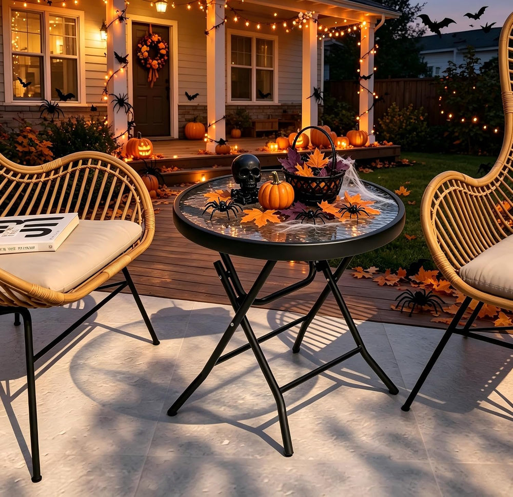 Outdoor Side Table, Small Patio End Table Set of 2, Black