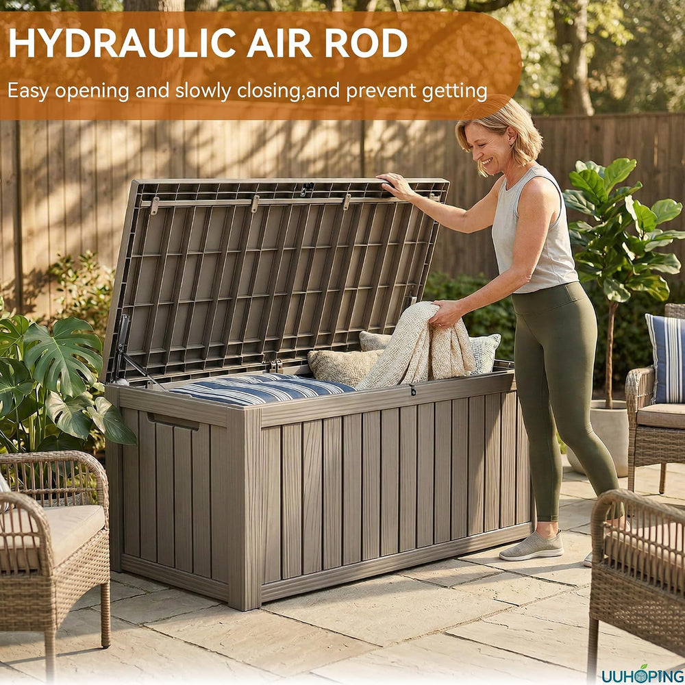150 Gallon Outdoor Deck Box, Resin Waterproof Storage Box With Lockable Lid, ...