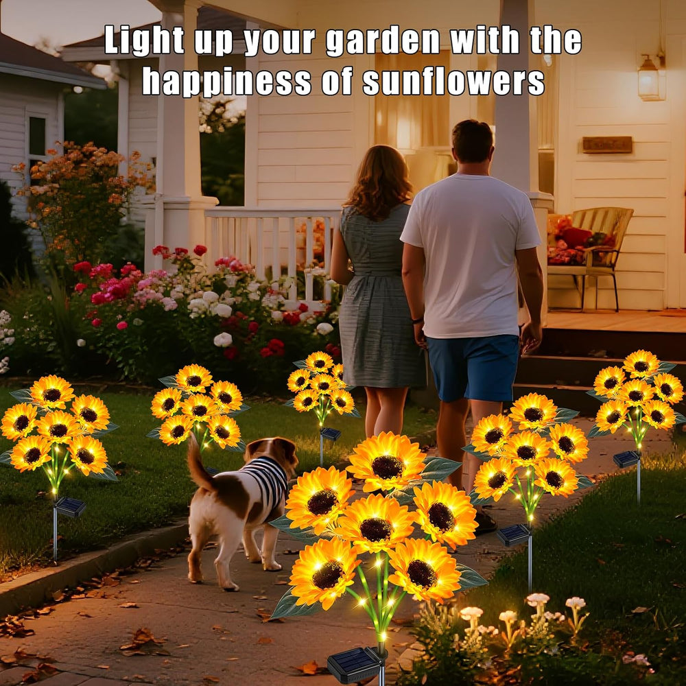 Solar Sunflower Lights Outdoor Flower Garden Stake Lights,4 Pack 24 Sunflower...