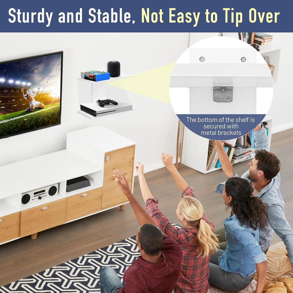 2‑Tier Floating Wall Mount TV Shelf for Projector & DVD Player,White