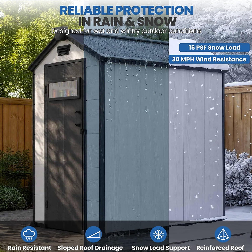 4x6 FT Resin Storage Shed with Floor, Window & Lockable Door