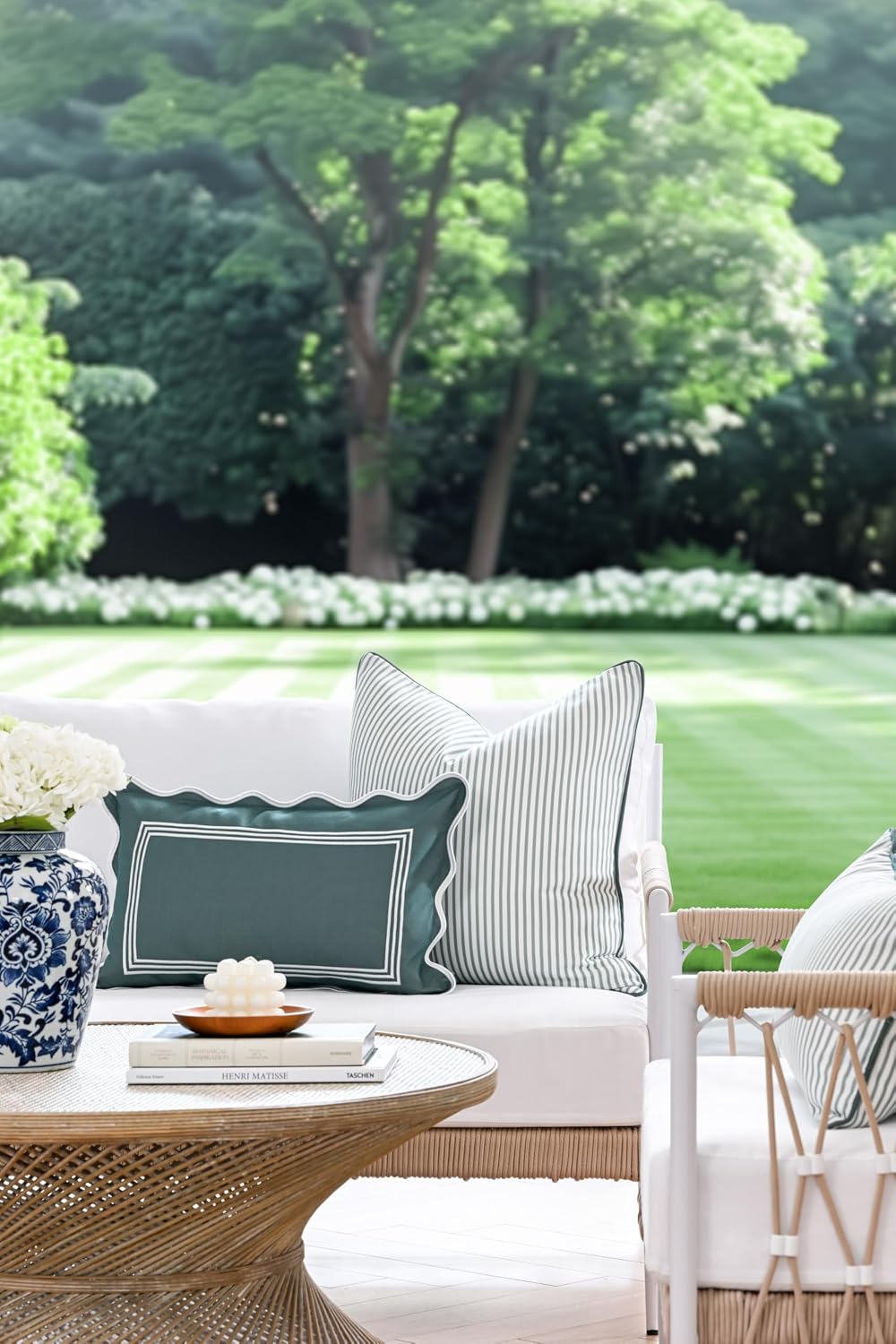 Hofdeco Premium Coastal Grandmillennial Patio Indoor Outdoor Throw Pillow Cov...