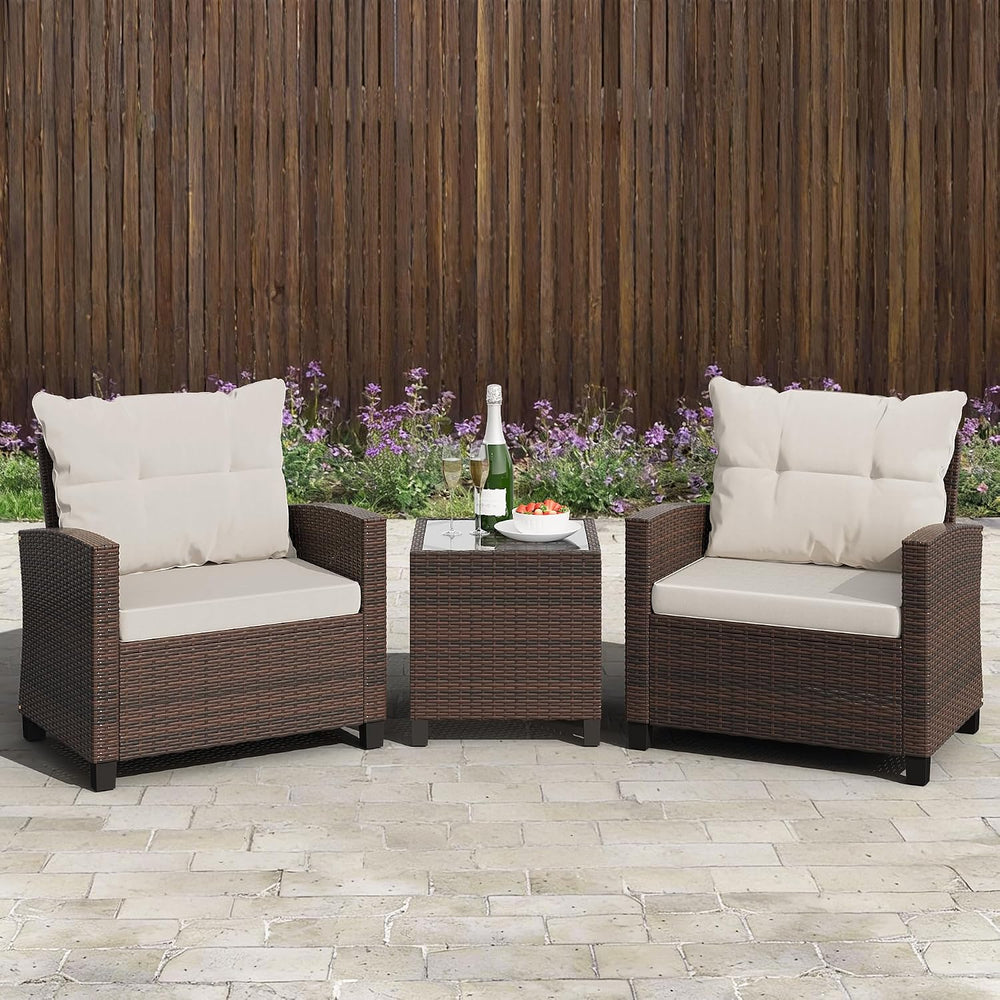 Shintenchi 3 Pieces Patio Furniture Set, PE Rattan Wicker 3 Pcs Patio Set, Ou...