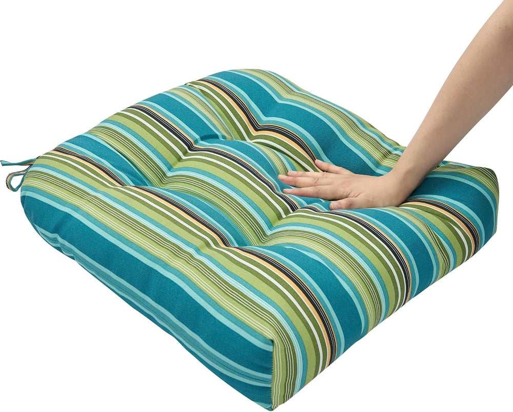 Indoor/Outdoor Tufted Seat Cushions with Ties Set of 2, 19"x19" Cha...