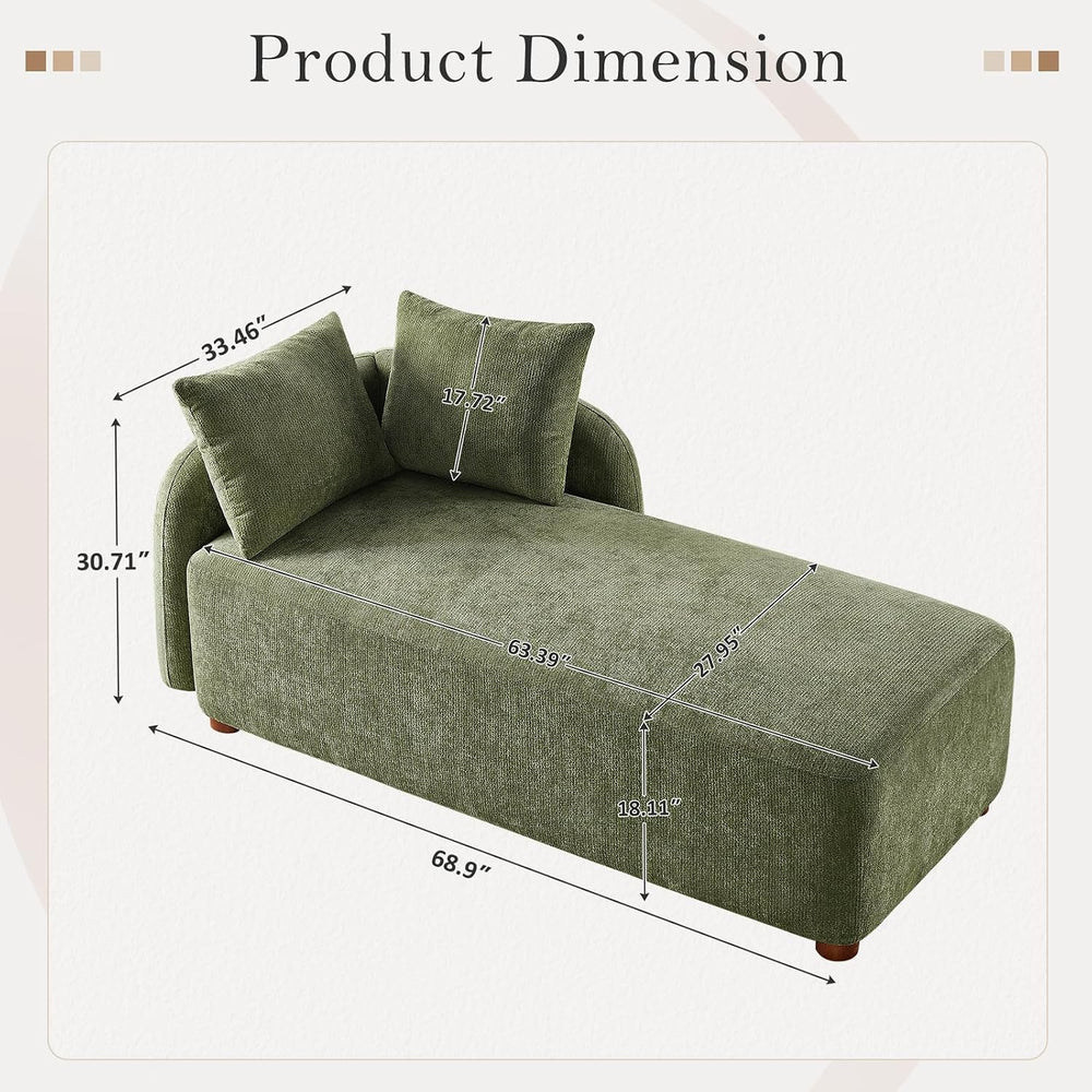68.9" Chaise Lounge Chair Indoor with Left Facing, Chenille Green