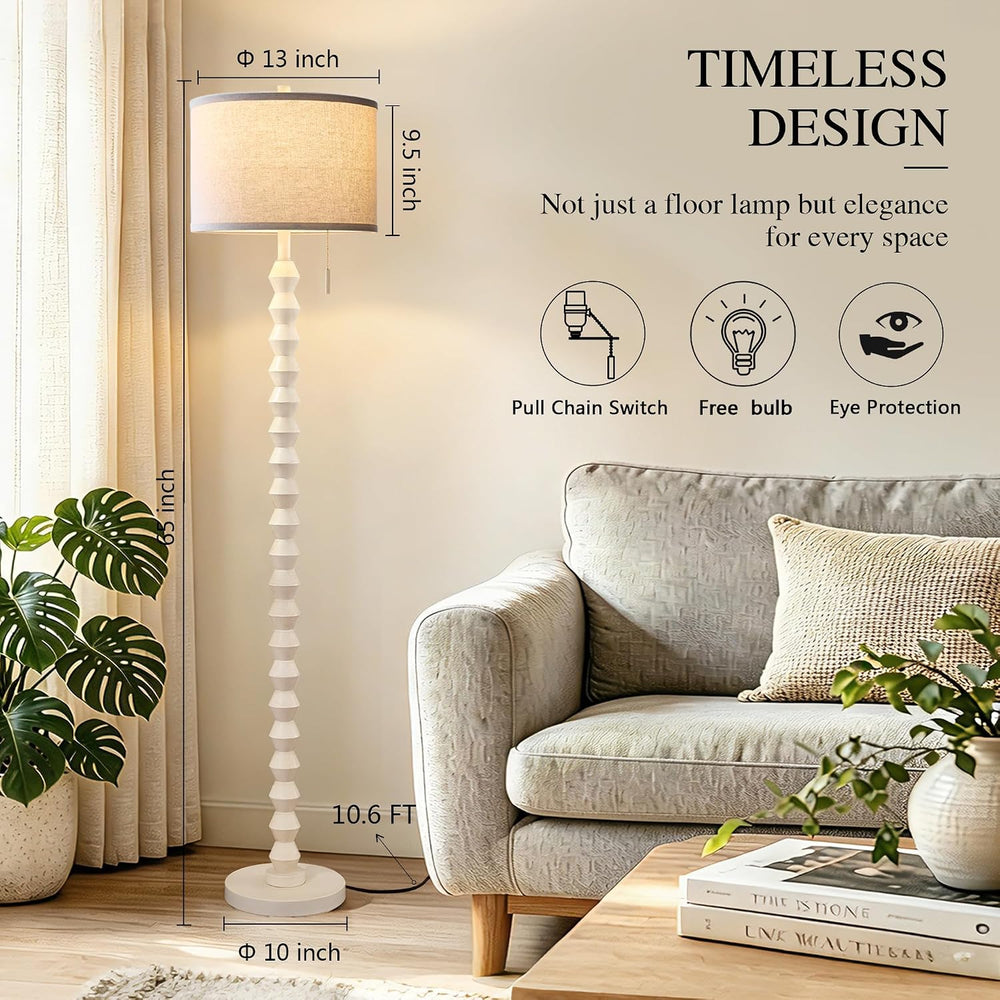65" Farmhouse Wood Floor Lamp for Living Room with Pull Chain