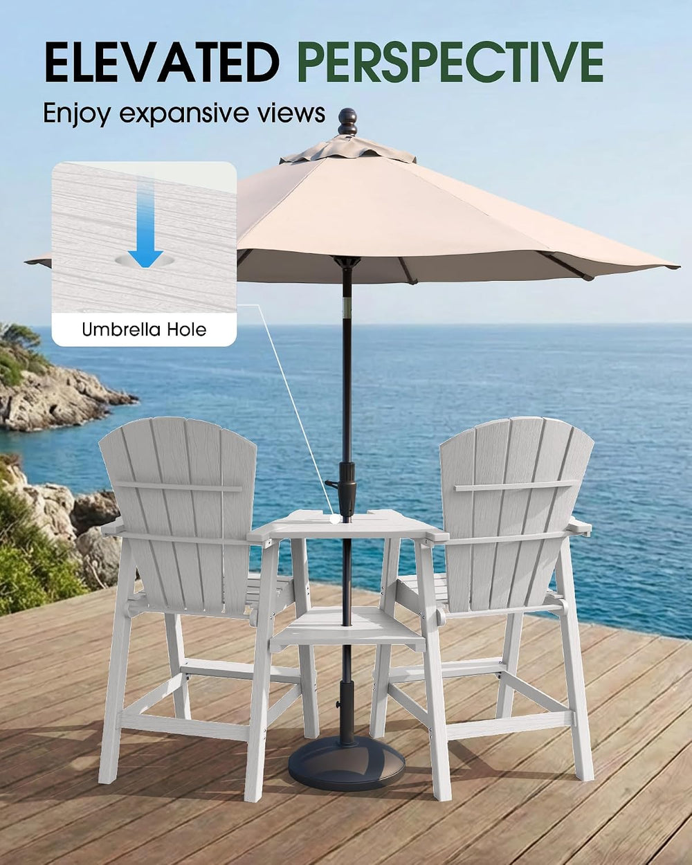 Tall Adirondack Chairs Set of 2 with Double Connecting Trays, White