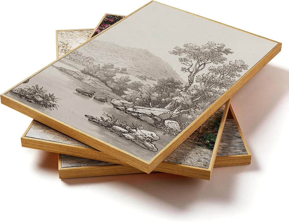 UPWOIGH Sepia Landscape Wood Framed Wall Art Set of 3, 16 x 24 Inch