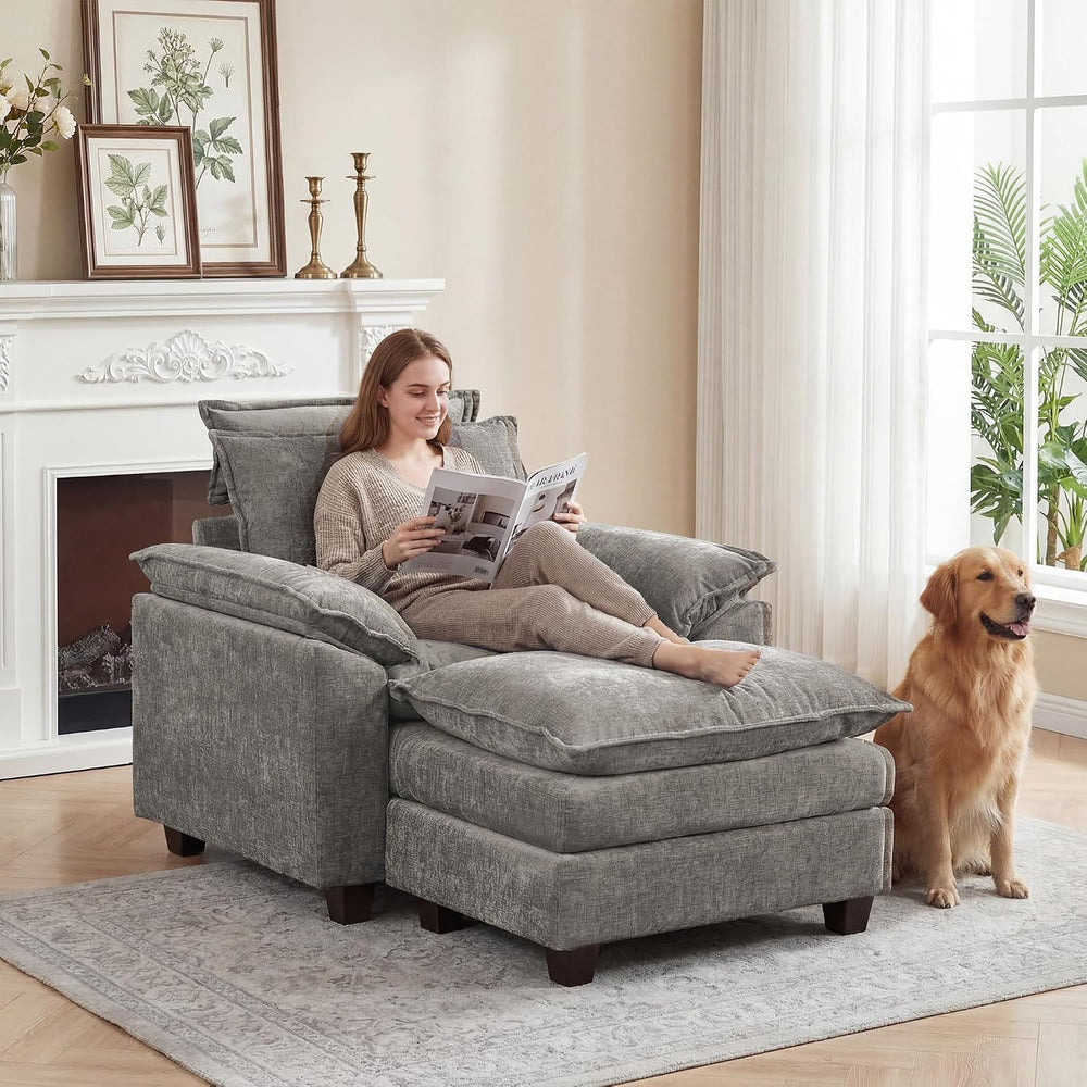 46'' Oversized Chaise Lounge with Ottoman, Cloud Deep Seat Accent Sof...