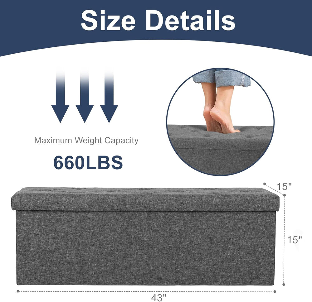 DUMOS 43 Inch Foldable Storage Ottoman Bench, Large Ottoman with Storage