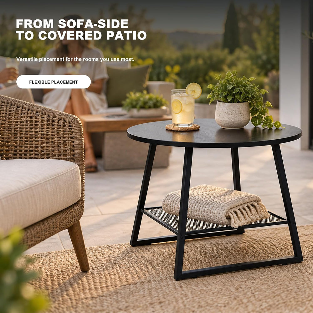 Lightdot 24-Inch 2-Tier Round Side Table with Storage Shelf